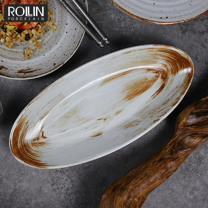 Platos personalizados Vajilla de porcelana Platos de cena de cerámica Platos Platos de cerámica Platos ovalados Restaurante