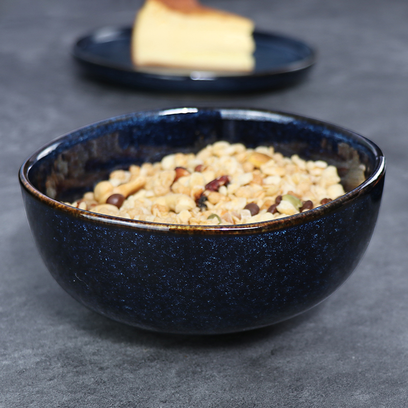 Plato de cerámica, utensilios de cocina de cerámica de porcelana, platos de servicio occidental de color azul oscuro, vajilla mate, juego de cuencos de arroz