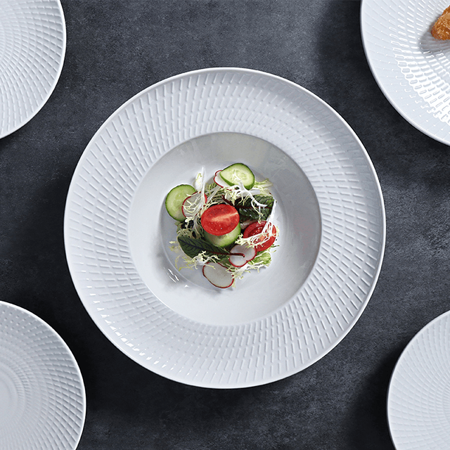 Proveedor de Hotel de Guangzhou, platos de cena blancos, plato de fiesta de cerámica para cenas finas, plato de porcelana blanca personalizado para restaurante