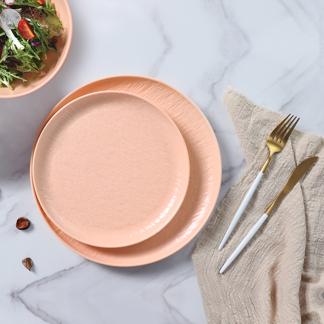 Vajilla de lujo de estilo nórdico, juegos de platos de cerámica rosa, juego de vajilla de porcelana