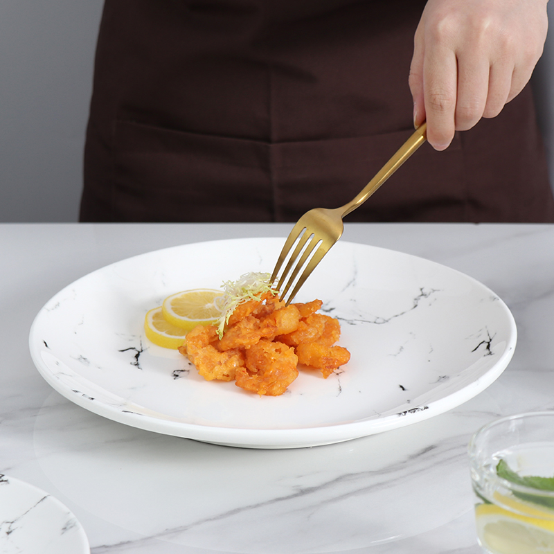 Juego de platos de porcelana blanca y gris para comedor, platos de cerámica modernos de 8 pulgadas, plato caliente para juegos de cena de Hotel, platos de lujo