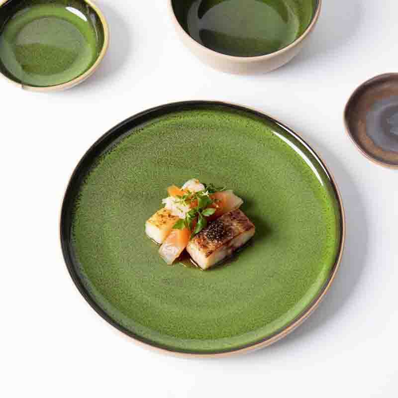 Platos de restaurante a granel Vajilla de porcelana verde